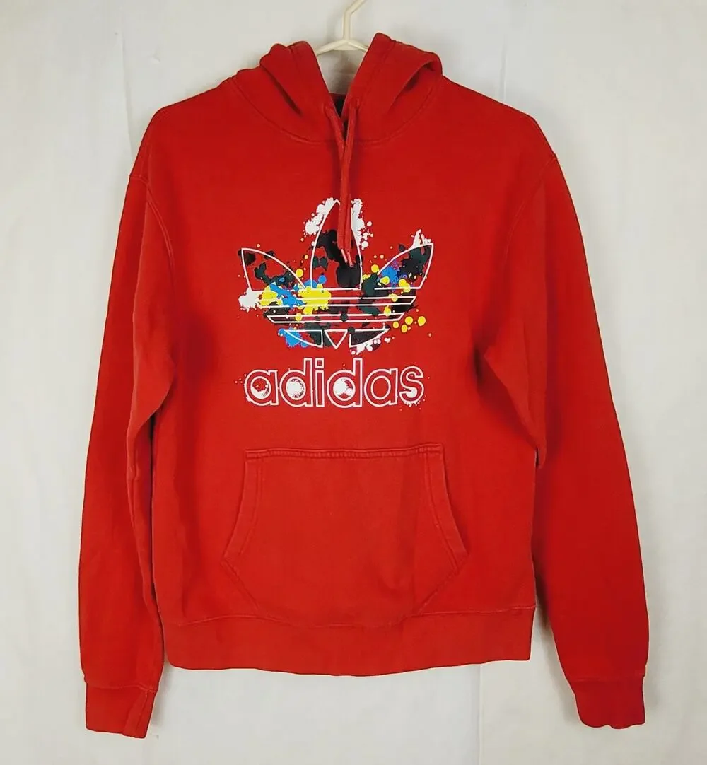 Vintage Adidas red splatter logo hoodie Size Small Retro Streetwear Casual